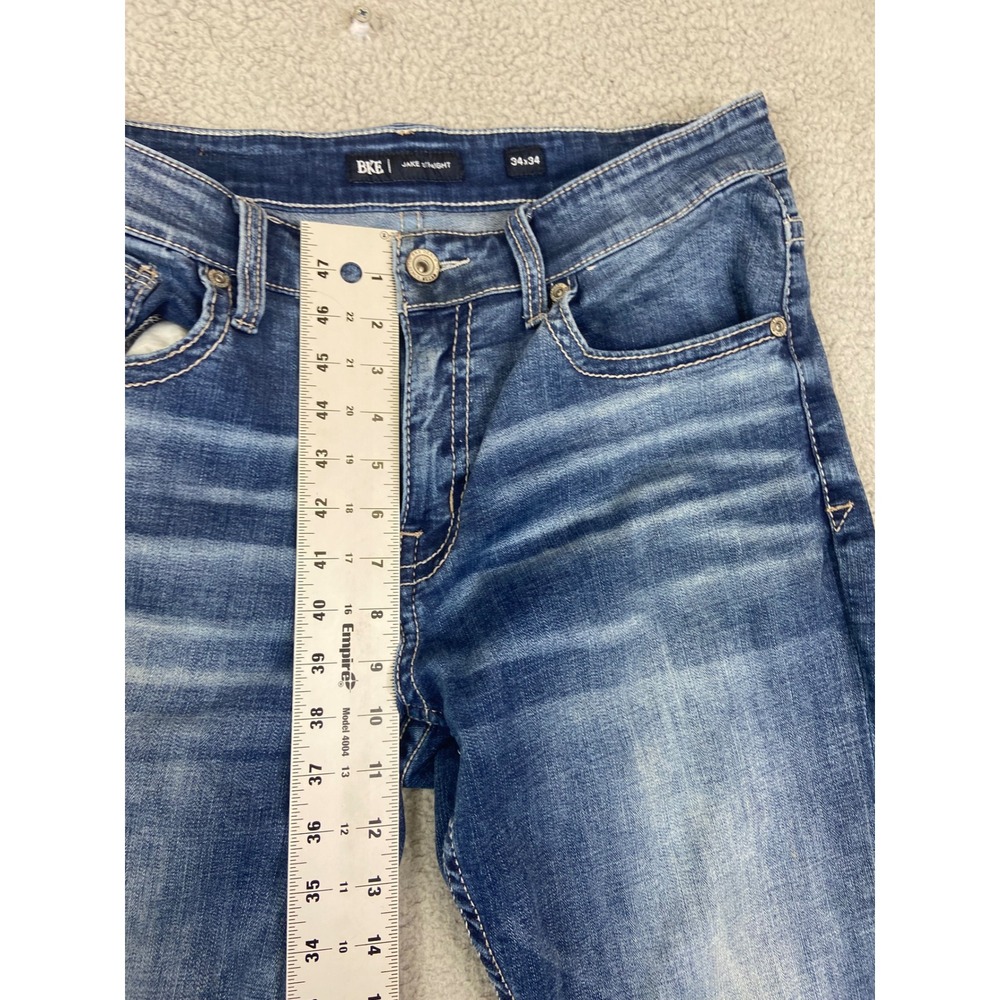BKE Jake Straight Leg Jeans Mens 34x34 Medium Wash Whiskered Denim - Picture 7 of 12
